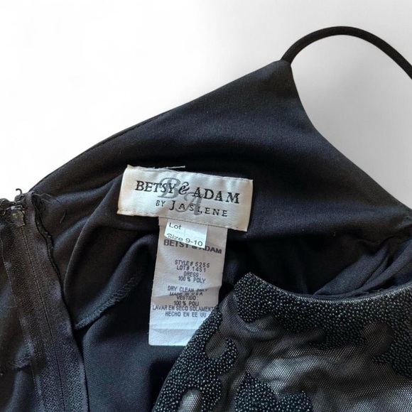 VTG Y2K Betsy & Adam Black Beaded Slip Gown Sz 10 Mesh Prom Evening Maxi Dress - Picture 5 of 5